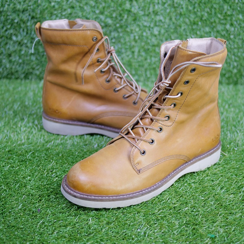 Taos Crave Combat Boots Tan Leather Side Zip Lace Up - Womens Size 9.5